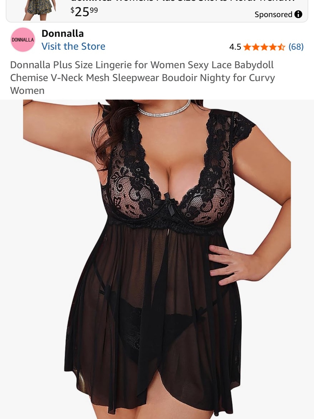 Donalla Black Lace Babydoll Chemise